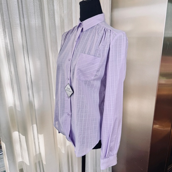Vintage 1980s blouse, lavender/lilac check, NWT Susan Van Heusen, 6/8 (M) - Picture 4 of 12